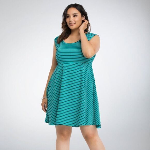 Torrid Dresses & Skirts - Torrid Women's Teal Black Striped Cross Back Skater Dress Size 2X